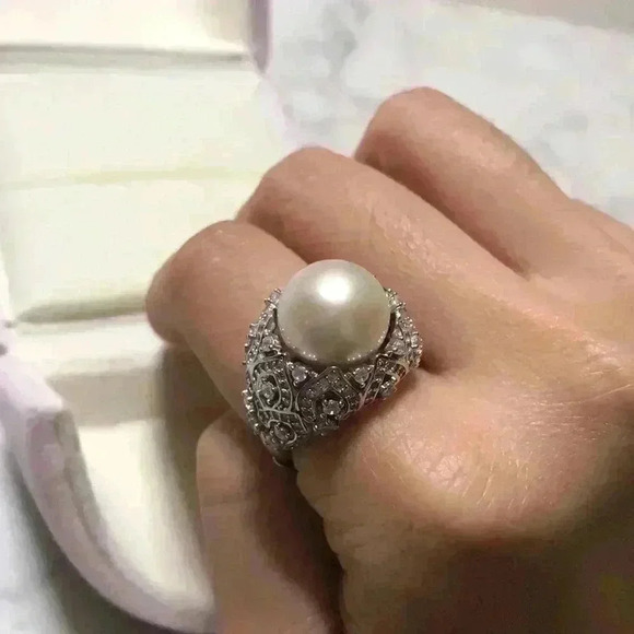 12mm Genuine White Pearl Lace Craft Ring - Picture 7 of 11